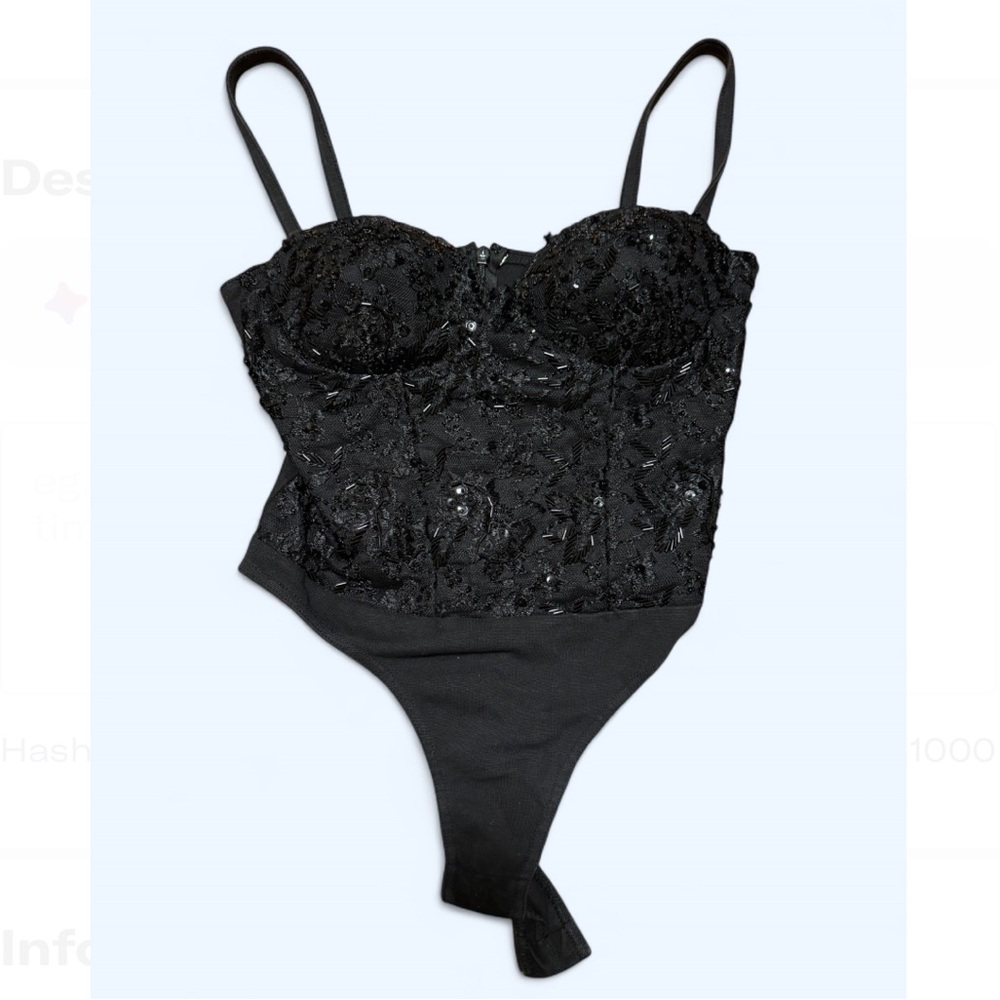 Contempo Casuals Size M Witchy Gothic Beaded Sequin Bodysuit Vintage 80s Sexy